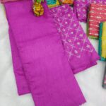 Semi Tussar Silk Sarees with Embroidery blouse combo