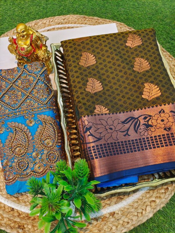 ELITE AARADHYA KANCHI PATTU (SILK) SAREES + AARIWORK BLOUSE COMBOS