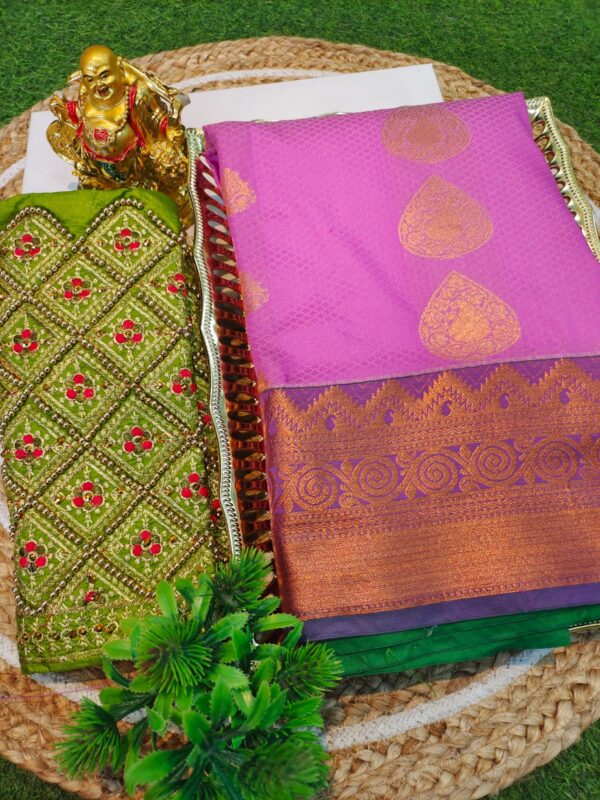 ELITE AARADHYA KANCHI PATTU (SILK) SAREES + AARIWORK BLOUSE COMBOS