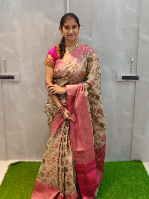 Elite jute floral Meena Work silk sarees