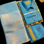 Couple Combo Set: Silk Meterial Mixed Shirt Dothi and Tissue Silk Saree Combo