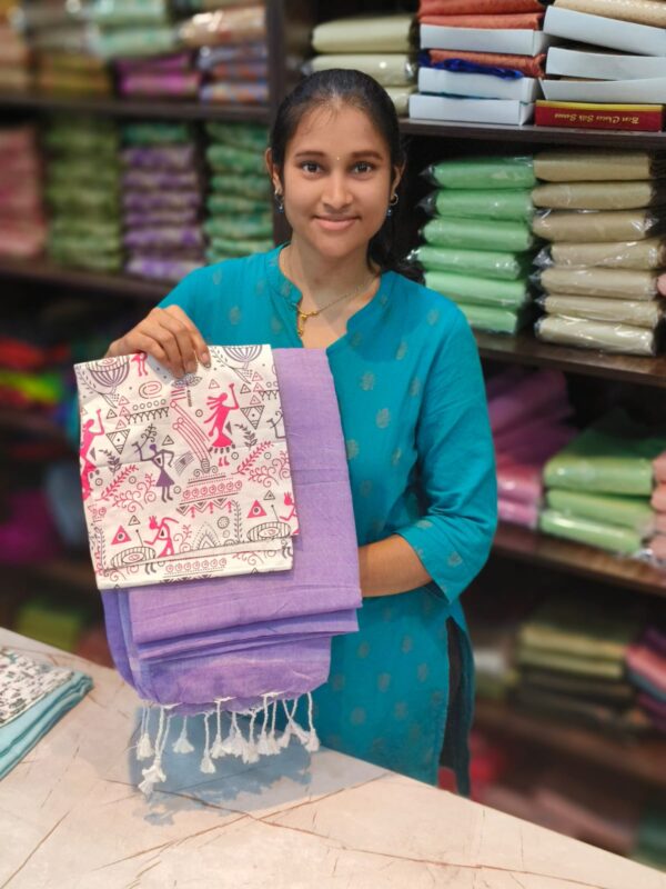 Khadi Cotton Saree+Blouse Combo