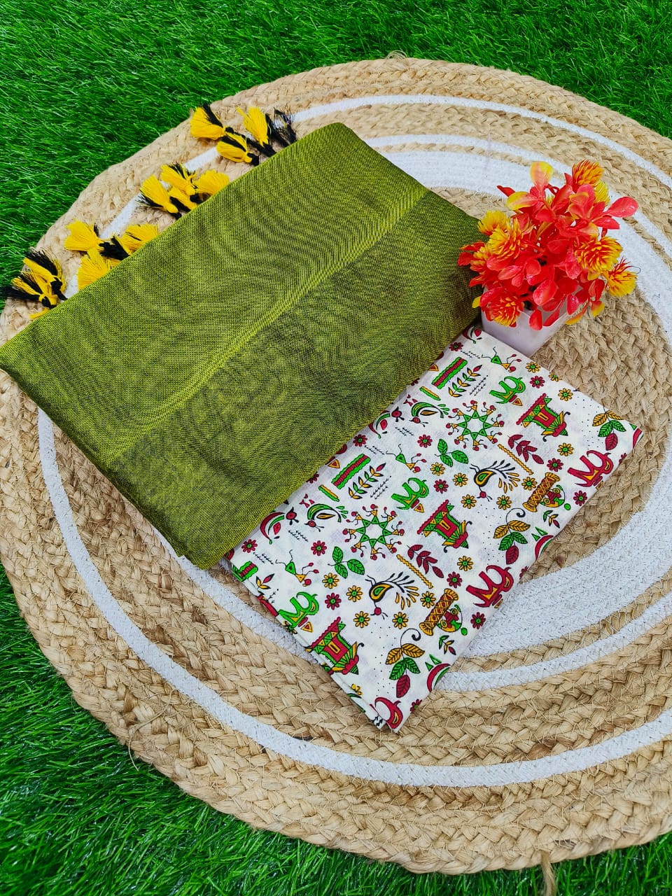 WhatsApp Image 2024-12-17 at 1.53.40 PM (1) Khadi Cotton Saree+Blouse Combo - Image 1