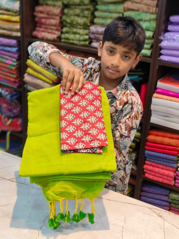 Khadi Cotton Saree+Blouse Combo