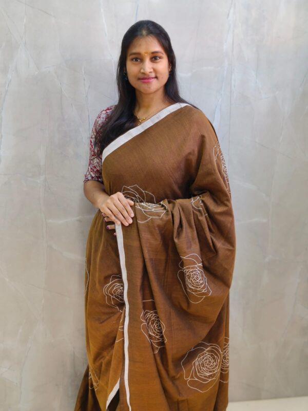 Handloom Rose Print  Khadi Sarees