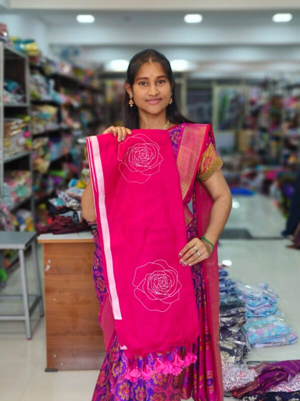 Handloom Rose Print  Khadi Sarees