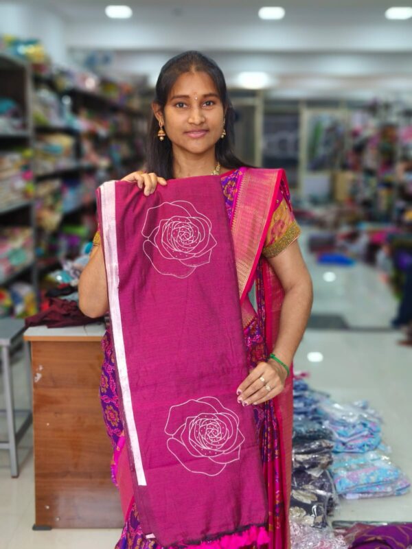 Handloom Rose Print  Khadi Sarees