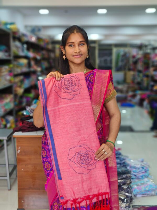 Handloom Rose Print  Khadi Sarees