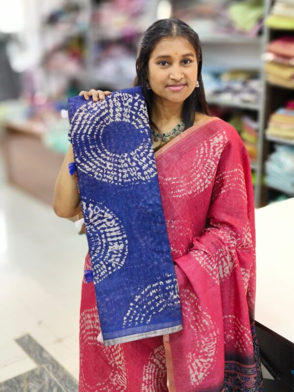 Linen jute cotton sarees - BLUE