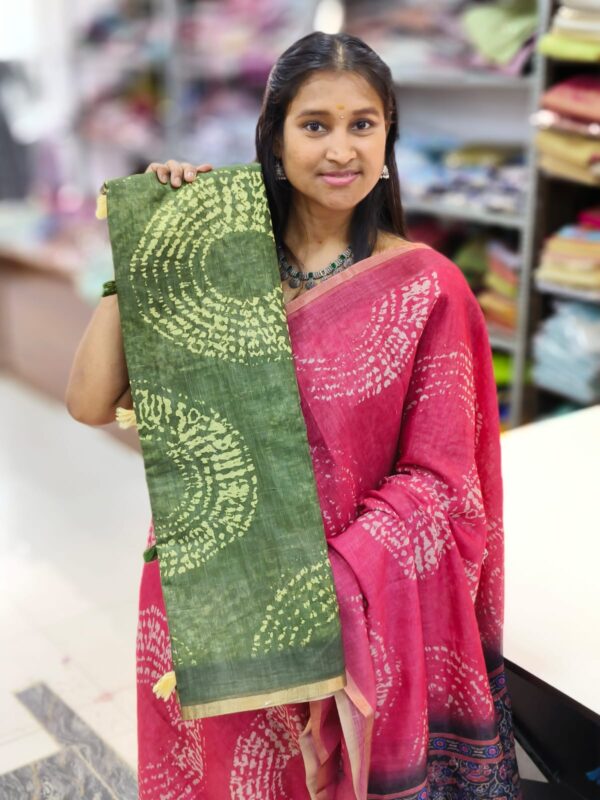 Linen jute cotton sarees - GREEN