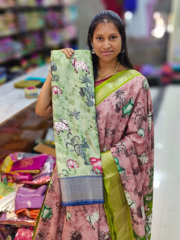 Pichwai Print Dola silk sarees in title