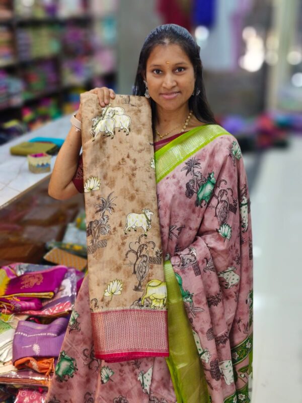 Pichwai Print Dola silk sarees in title