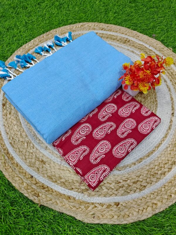 Khadi Cotton Saree+Blouse Combo
