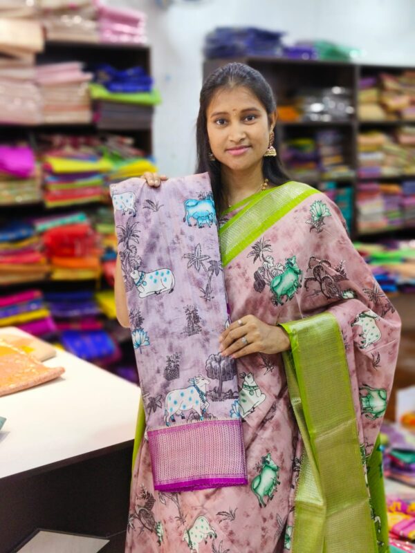 Pichwai Print Dola silk sarees in title