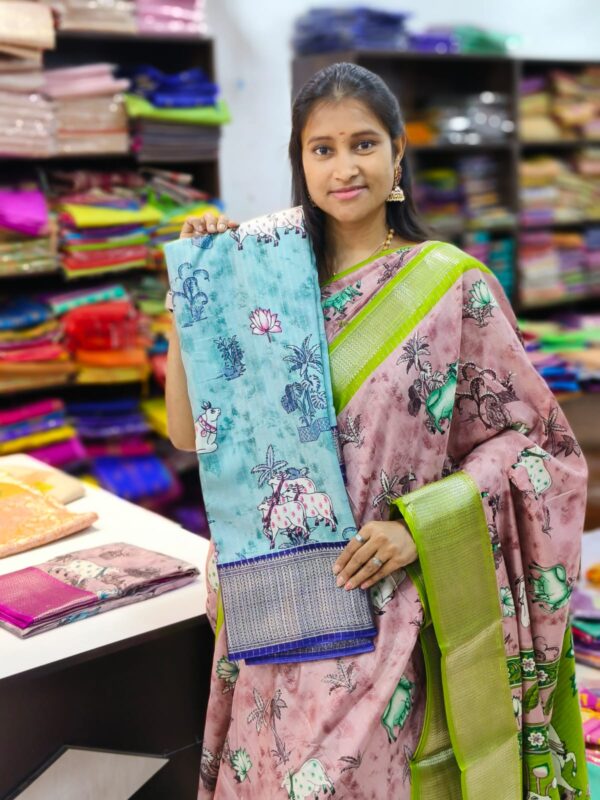 Pichwai Print Dola silk sarees in title