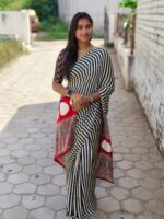 Ajrakh Modal Silk Sarees ( Boottle Green ) - Image 4