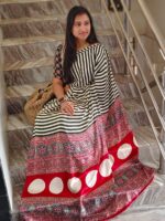 Ajrakh Modal Silk Sarees ( Boottle Green )