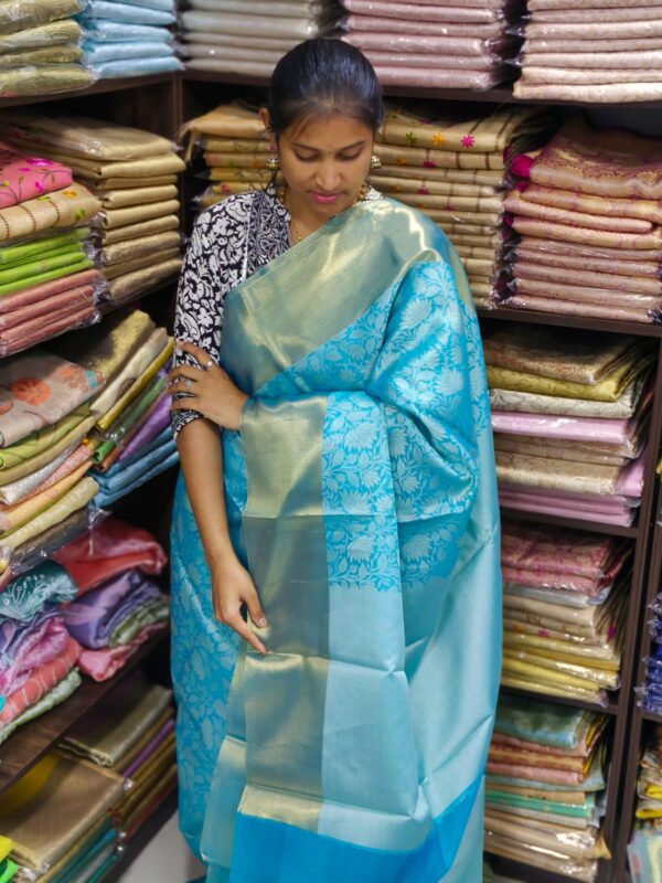 Nita Ambani Inspired Banaras Silk Sarees ( Sea Blue )