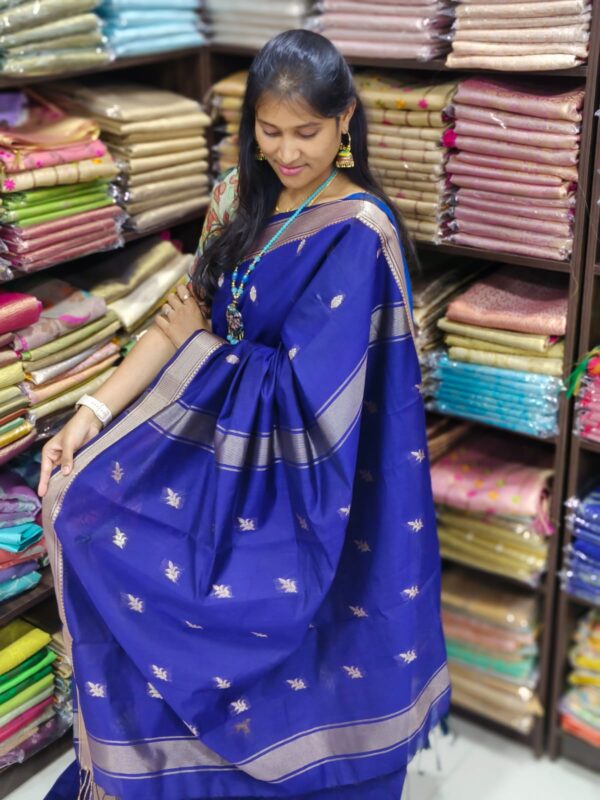 Maheswari Silk Cotton Sarees ( Navy Blue )