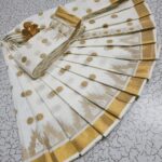 Gold printed work Kerala Cotton sarees