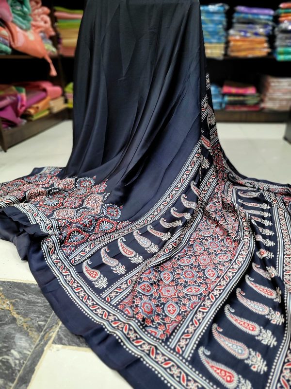 Ajrakh Modal Silk Sarees