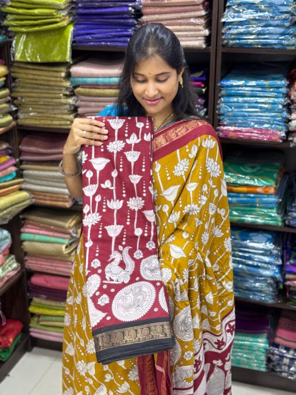 Traditional Kalamkari Print Cotton Saree