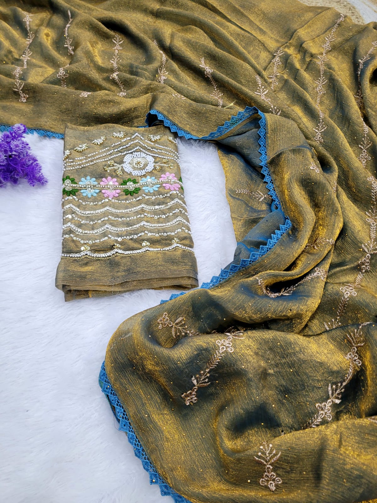 WhatsApp Image 2025-08-30 at 4.06.44 PM (1) Designer wear Saree+ Hand aariwork blouse - Image 1