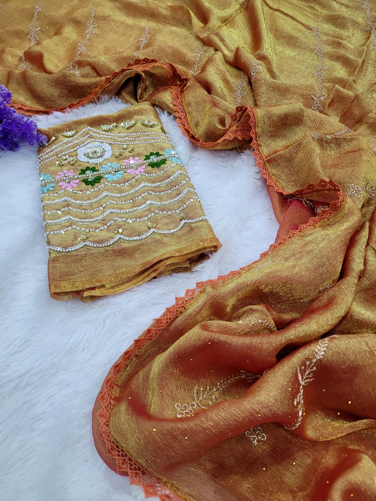 WhatsApp Image 2025-08-30 at 4.06.44 PM (2) Designer wear Saree+ Hand aariwork blouse - Image 1