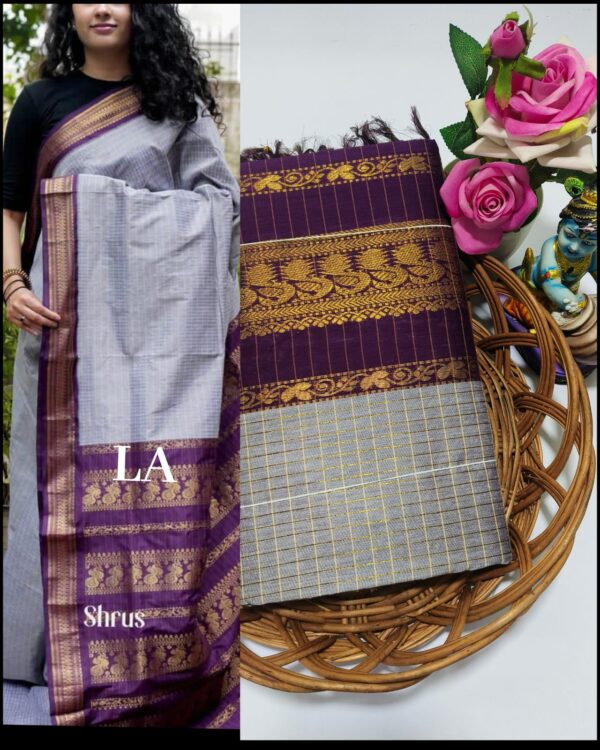 Checked Kalyani cotton saree/Lata Gadwal Paithani