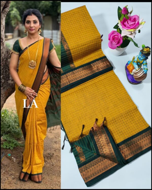 Checked Kalyani cotton saree/Lata Gadwal Paithani