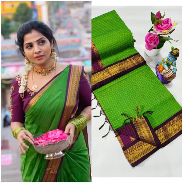 Checked Kalyani cotton saree/Lata Gadwal Paithani