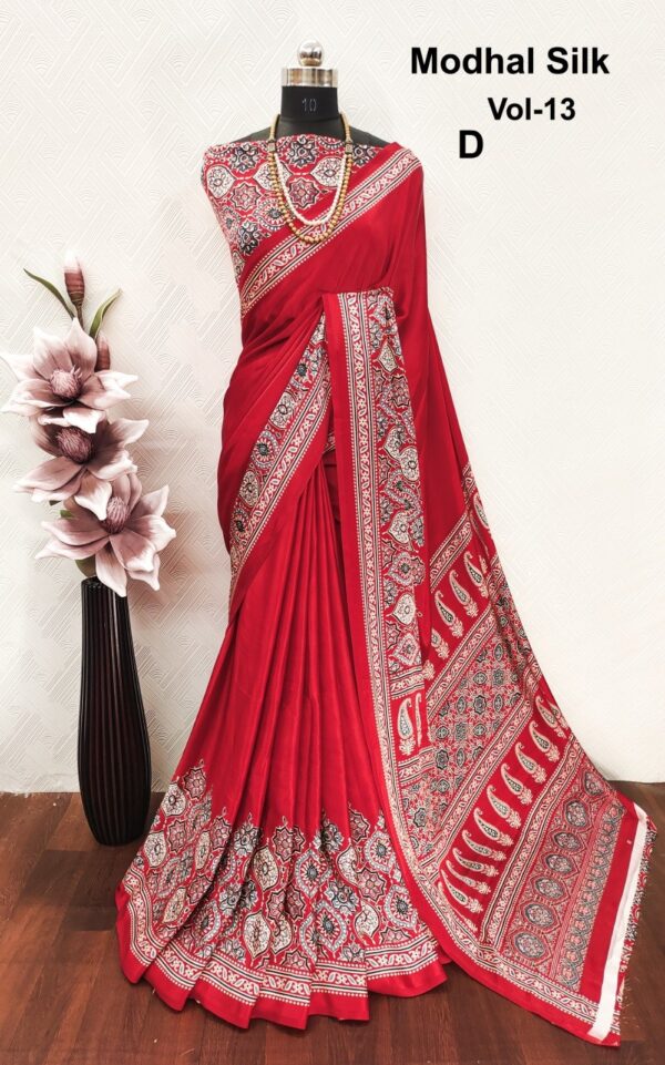 Ajrakh Modal Silk Sarees