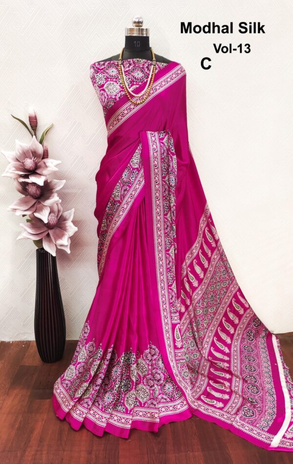 Ajrakh Modal Silk Sarees