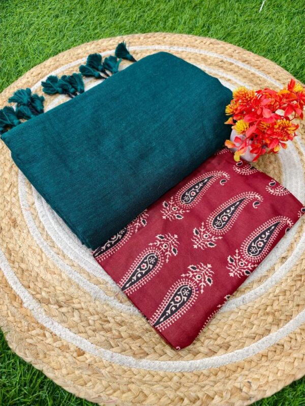 Khadi Cotton Saree+Blouse Combo