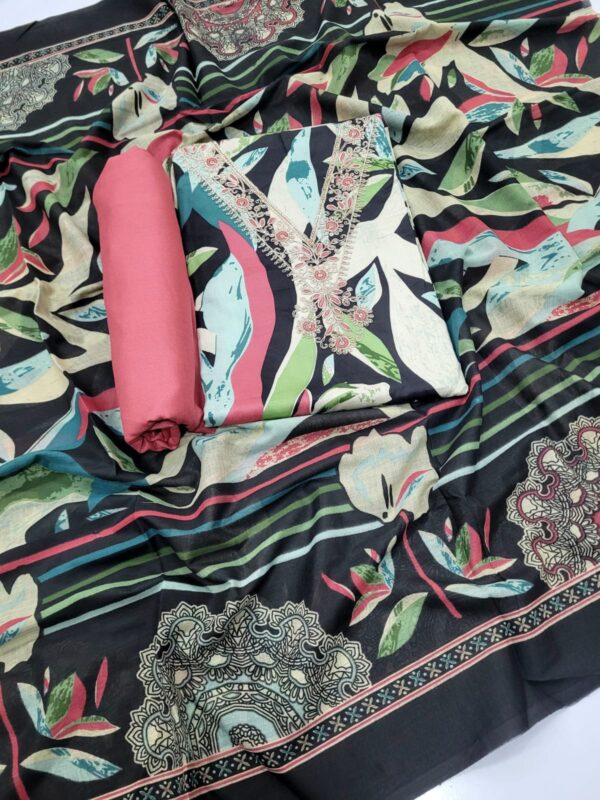 Branded Jam Cotton Salwar Materials - Multicolored (Unstitched 3pcs)