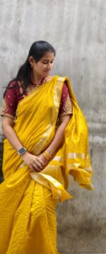 Premium Crushed silk Sarees with Zari checks - Image 2