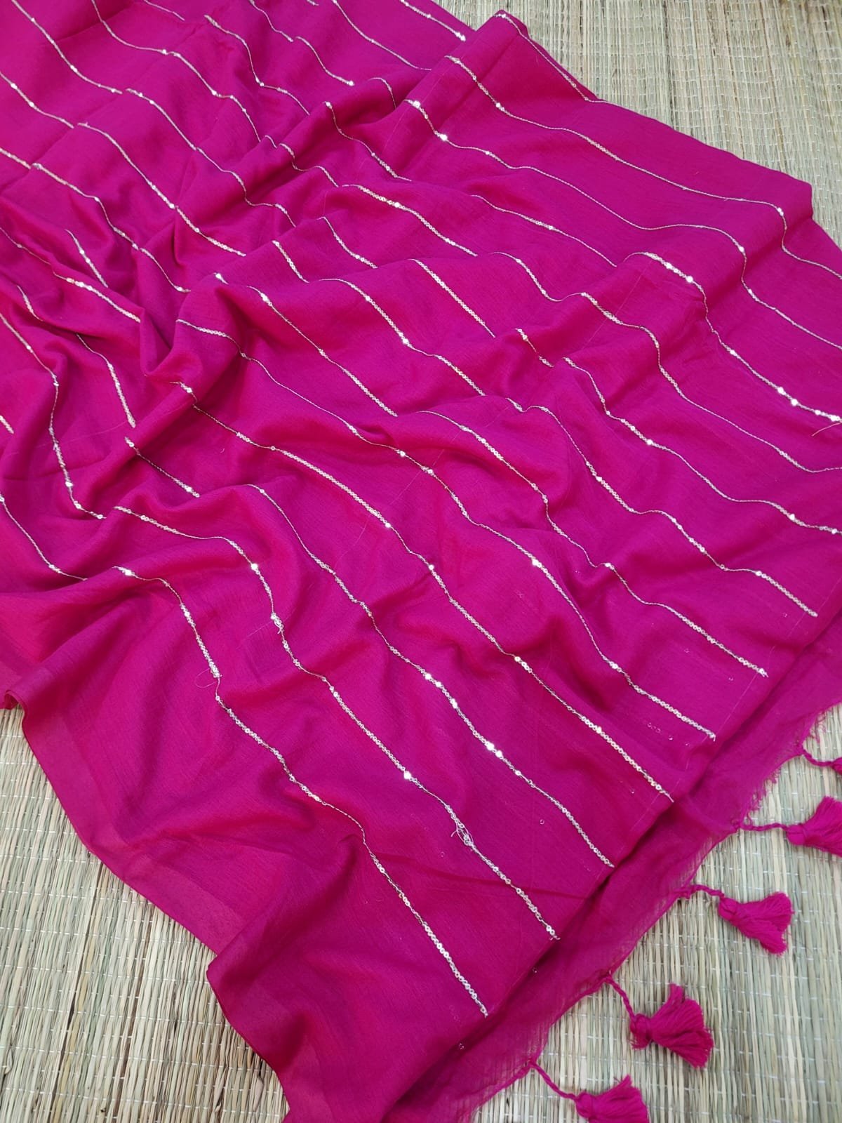 2026/01/1005170869.jpg Premium Mul Cotton sarees with Sequins Work - Image 1