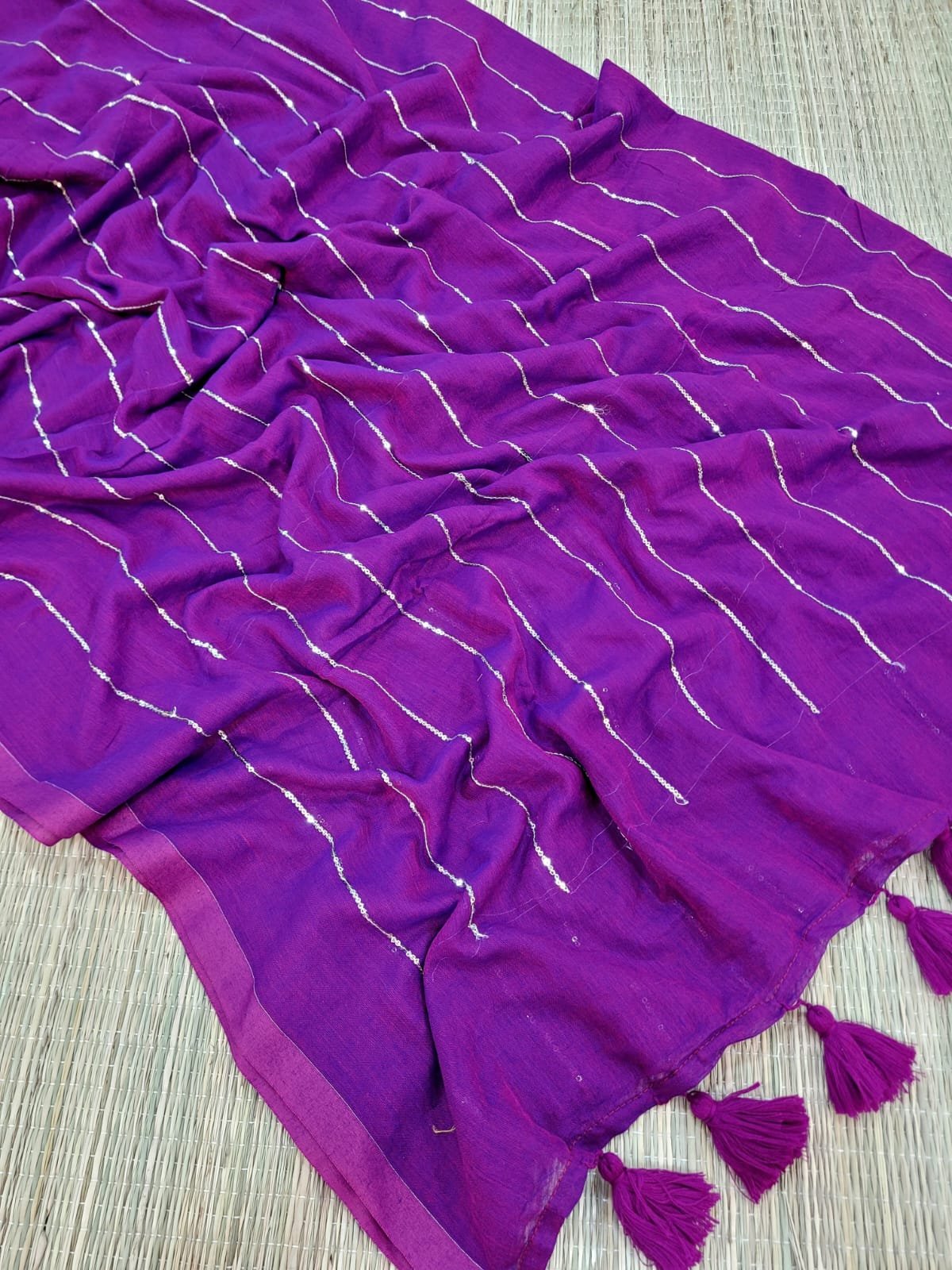 2026/01/1005170872.jpg Premium Mul Cotton sarees with Sequins Work - Image 1