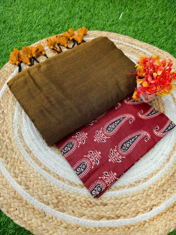 Khadi Cotton Saree+Blouse Combo