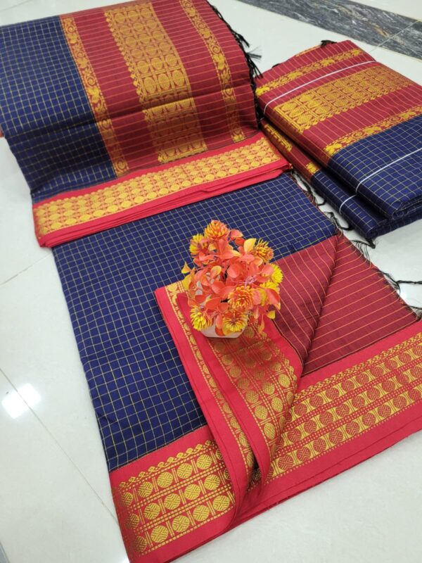 Checked Kalyani cotton saree/Lata Gadwal Paithani