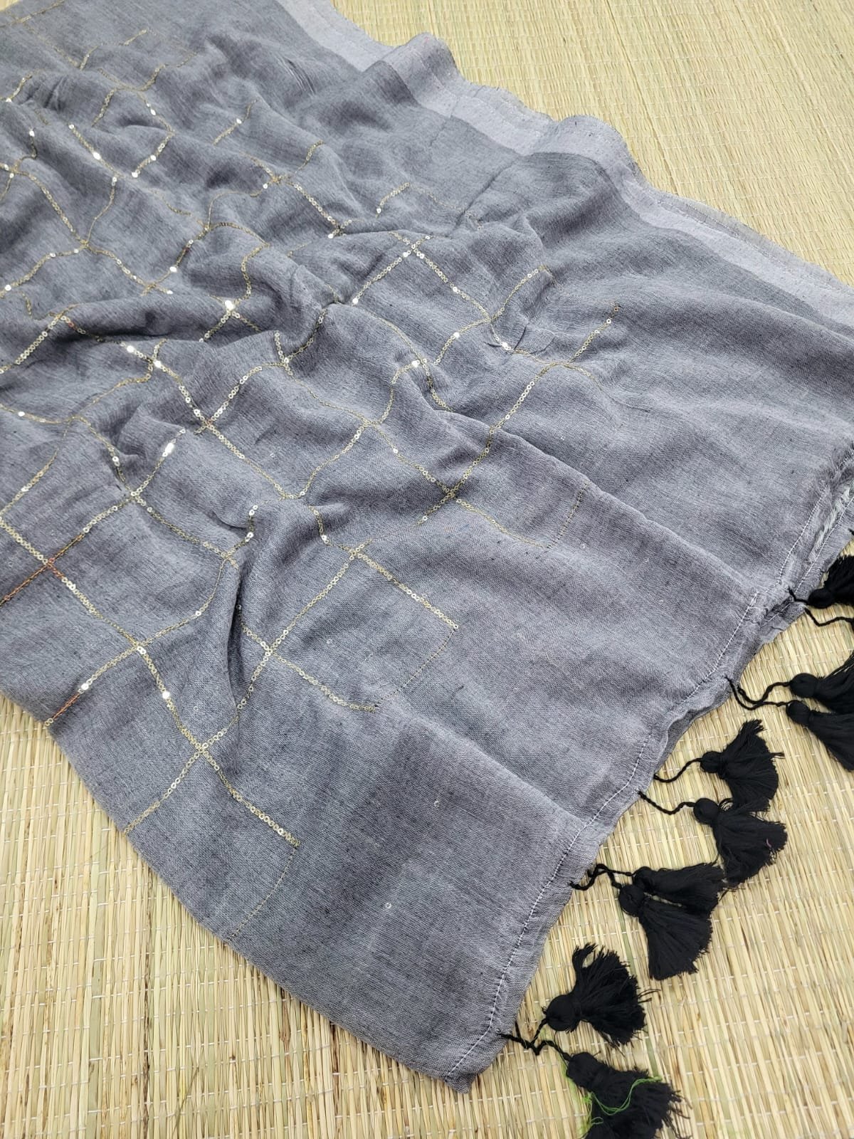 2026/02/1005179553.jpg Premium Mul Cotton sarees with Sequins Work - Image 1