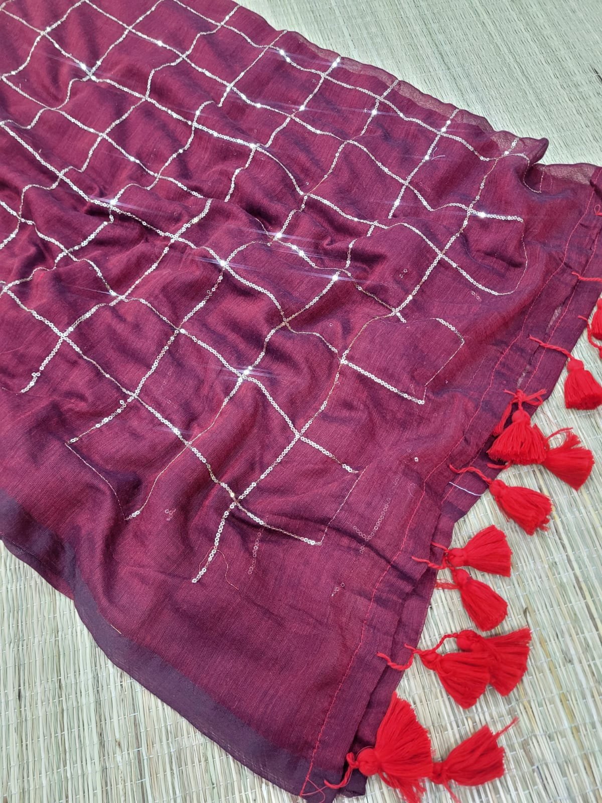 2026/03/1005179899.jpg Premium Mul Cotton sarees with Sequins Work - Image 1