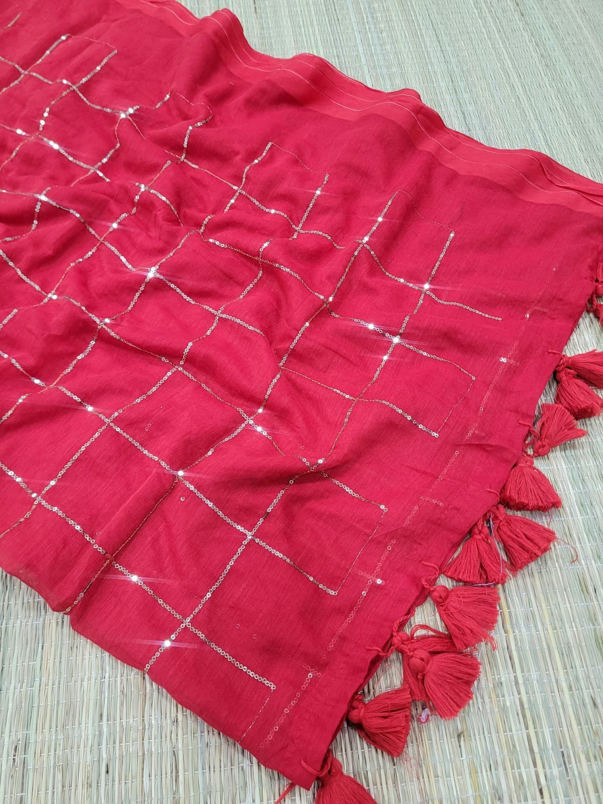 2026/03/1005179902.jpg Premium Mul Cotton sarees with Sequins Work - Image 1