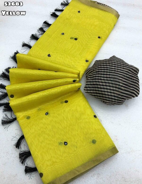 Premium Chanderi Mirror Embroidery Sarees