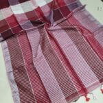 Multi Colored Checked Handloom Linen Saree