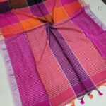 Multi Colored Checked Handloom Linen Saree