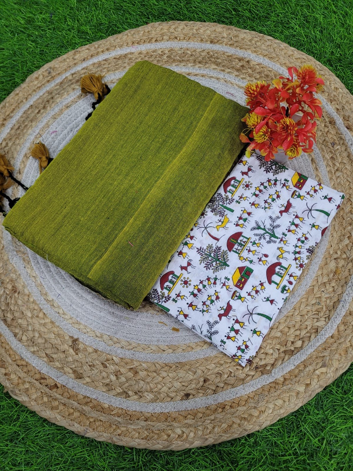 2026/04/1005191082.jpg Kadhi Cotton Saree+Blouse Combo - Image 1