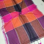 Multi Colored Checked Handloom Linen Saree