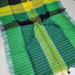 Multi Colored Checked Handloom Linen Saree