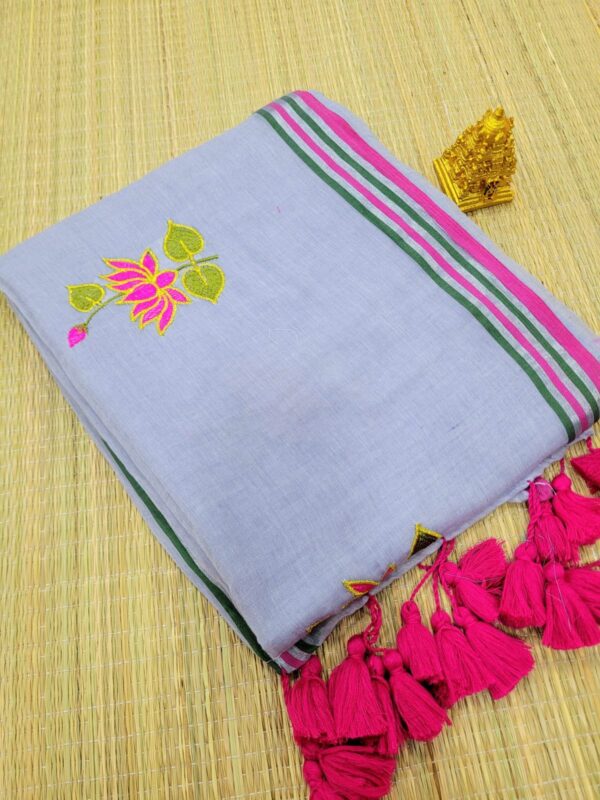 LOTUS EMBROIDERY MUL COTTON SAREES